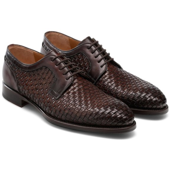Bashwood Handmade Knitted Leather Brown Oxford Shoes